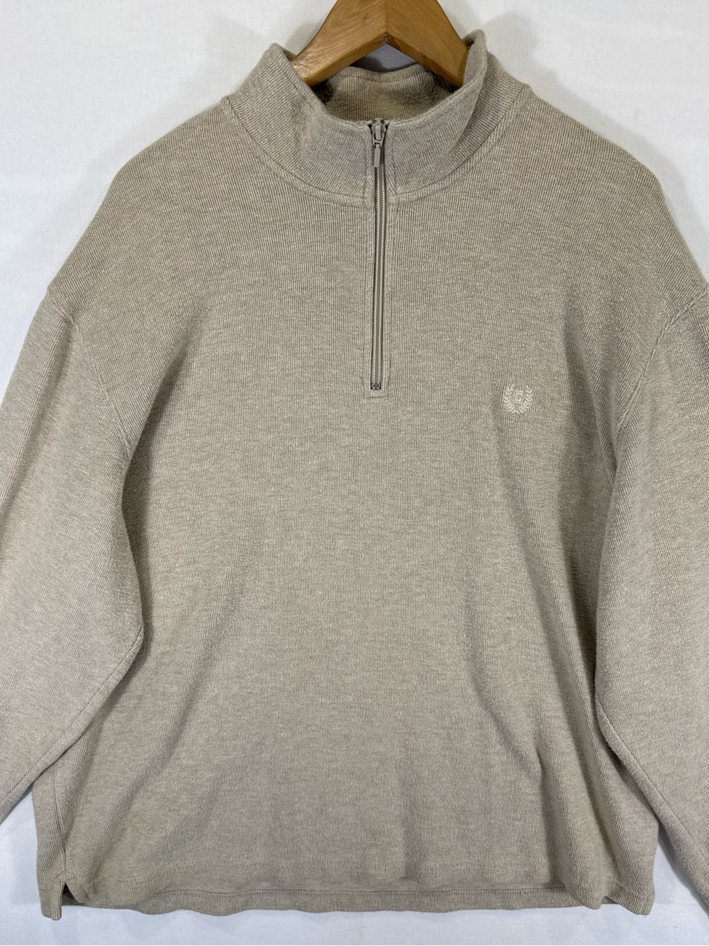 Chaps Men's V-Neck Half-Zip Sweater in Light Taupe